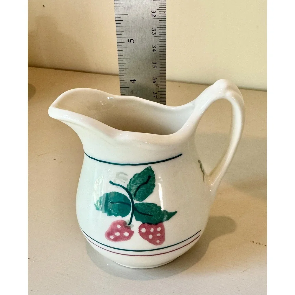 Vintage Hartstone Strawberry Stoneware Creamer | Hand Painted Small Milk Pitcher
